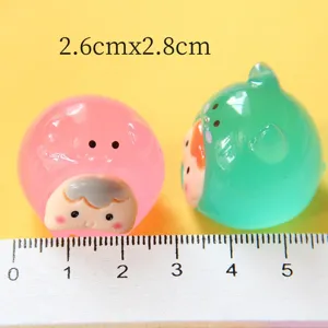 Miniature jelly luminous cartoon pig figurine 2.6x2.8cm for DIY jewelry crafts