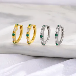 Pendientes de Aro Geométricos de Cobre con Circonita Verde para Mujer de Alta Calidad Pavé Incrustados Brillantes Joyería Diaria Regalo