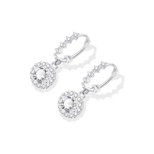 Boucles d'oreilles créoles avec pendentif rond en zircone cubique et fini argenté