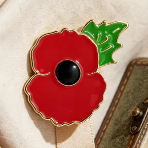 Broche de Amapola Roja Vintage Esmalte Aleación Insignia Pin Aniversario Memorial Unisex Accesorios Ropa Joyería Regalo