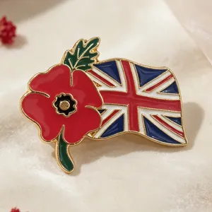 Britse Stijl Union Jack Rode Mohnbloem Emaille Broche Badge Herdenkingsspeld Van Legering Voor Pak Jas Heren Dames Accessoires