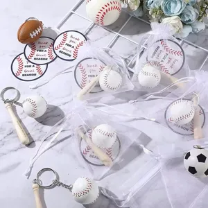Honkbal sleutelhanger set met knuppel en bedankkaart in gaaszakje