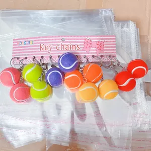 Juego de llaveros de mini pelotas de tenis multicolor con anillo de metal cromado