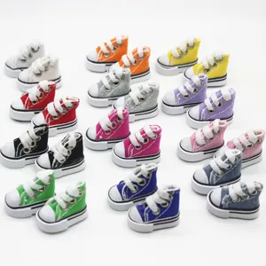 Collection of colorful 3.5cm miniature canvas doll shoes for Barbie and keychains