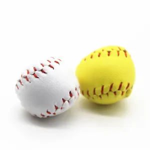 Close-up detail of mini baseball and softball accessories with realistic red stitching