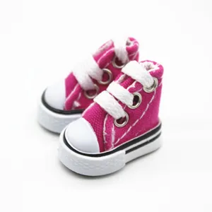 Mini 3.5cm pink high-top canvas doll shoes for Barbie with white laces detail