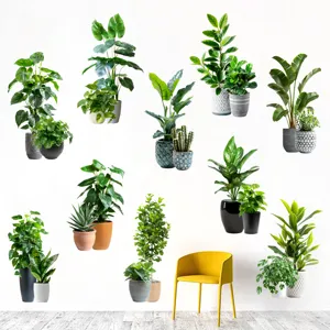 Detailed view of various waterproof removable potted plant wall stickers for home decor