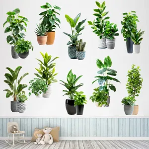 Diverse collection of green plant wall stickers for living room and bedroom decor