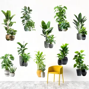 Detailed collection of realistic green potted plant wall decals for modern home decor