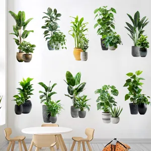 Realistic self-adhesive potted green plant wall decals for modern home interior decoration