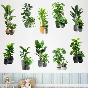 Variety of waterproof self-adhesive green potted plant wall stickers for home decoration