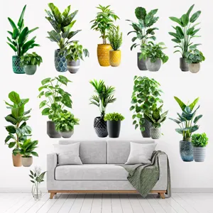 Collection of diverse green potted plant wall stickers for modern living room home decor