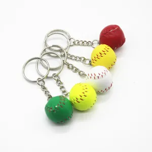 Detailed view of colorful 2cm mini baseball keychains with metal rings