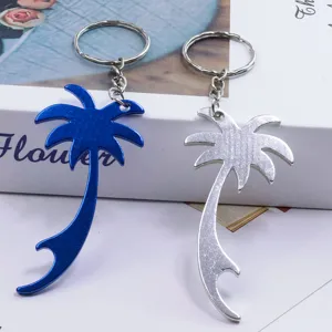 Llaveros abrebotellas con forma de cocotero bicolor en azul y plata metalizados