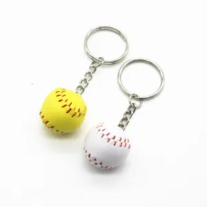 Mini sports baseball keychain pendants in yellow and white with realistic red stitching