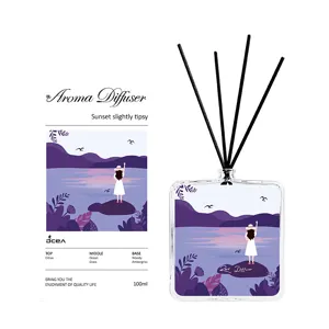 Set de difusor de varillas artístico con frasco de vidrio de 100ml e ilustración