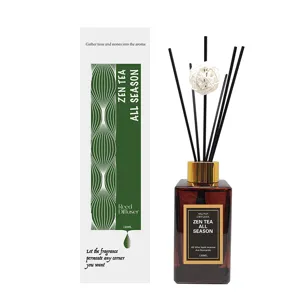 Set difusor de aromas Zen Tea 120ml en frasco de vidrio ámbar con caja elegante