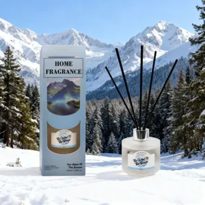 Set diffusore di fragranza per ambienti con flacone di olio essenziale da 100ml e bacchette nere.