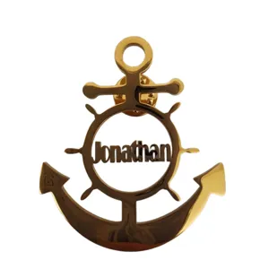 High-quality personalized golden anchor and helm brooch with custom name engraving