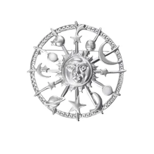 Broche vintage de plata con sol luna y estrellas, accesorio de joyería galaxia bohemia.