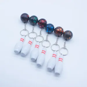 Miniature Simulation Sports Keychain Bowling Baseball Tennis Golf Club Racket Ball Creative Metal ABS Plastic Bag Charm Sport Fans Gift