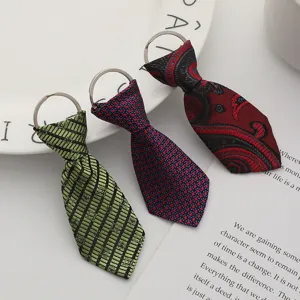 Vista dettagliata di mini portachiavi a forma di cravatta con motivi scozzesi e paisley