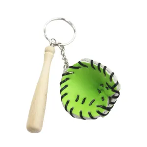 Creatieve honkbalhandschoen en houten knuppel sleutelhanger, schattige sporttas hanger