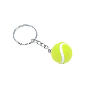Mini 2 cm fluorescerend groene tennisbal sleutelhanger met duurzame metalen ring