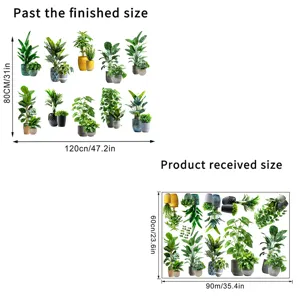 Comparison of finished size and layout of green potted plant wall stickers