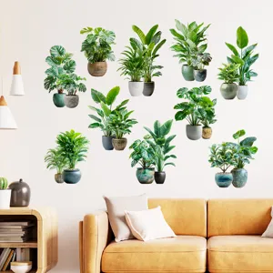 Waterproof and removable green potted plant wall stickers in various styles for home