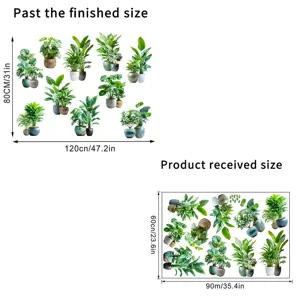 Potted green plant wall stickers set showing finished layout and received sheet sizes