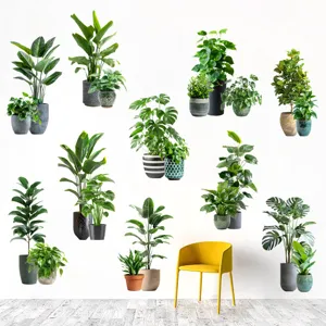 Detail showing various waterproof green plant wall stickers for home decoration