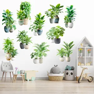 Variety of realistic green potted plant wall decals for children nursery decoration