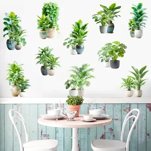 Collection of various realistic green plant potted wall stickers for home decor