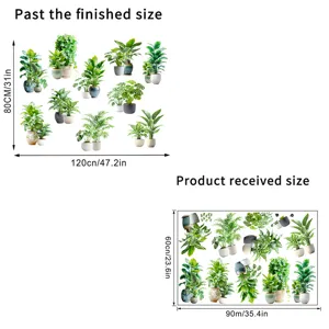 Detailed size comparison for waterproof green plant potted wall stickers for home decor