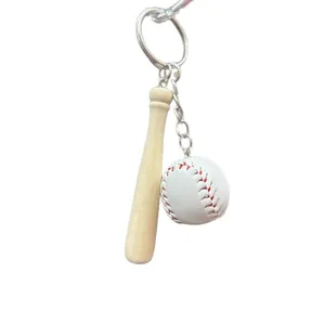 Creative mini baseball and wooden bat keychain pendant for sports lovers' gifts
