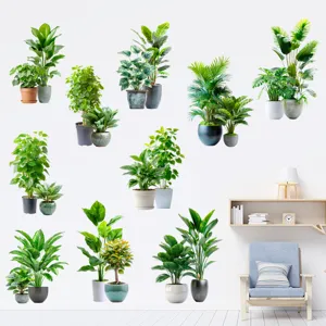 Assorted styles of green potted plant wall decals for modern living room home decor