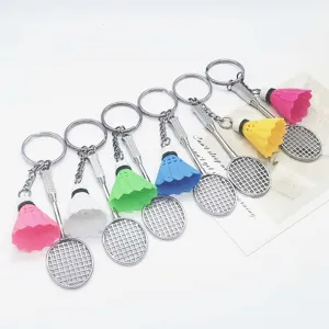 Set van creatieve mini badmintonracket en shuttle sleutelhangers in zes levendige kleuren