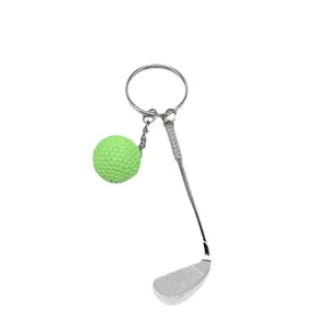Creatieve metalen golfclub sleutelhanger met groene bal, hoogwaardig sportcadeau