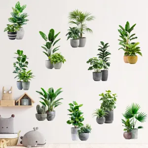 Set of assorted green potted plant wall stickers for living room home interior decor