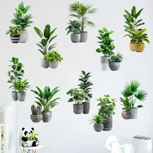 Set of vibrant tropical potted plant wall decals for living room and bedroom home decor