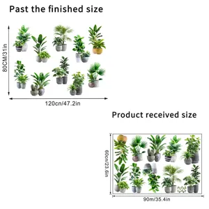 Dimensions for green plant wall stickers: 120x80cm layout and 90x60cm sheet size.