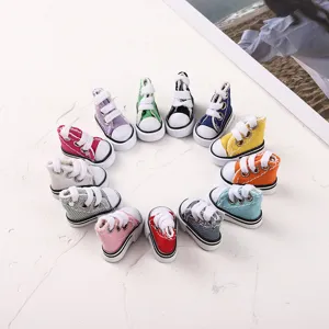 Set of 12 colorful 3.5cm miniature canvas shoes for doll accessories and keychains