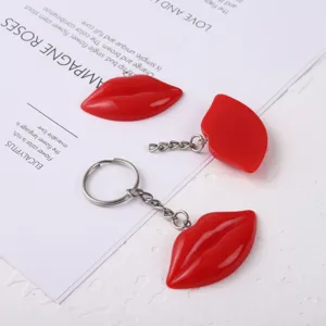 Stylish red resin lip-shaped keychain and fashion accessory gift for women's bags