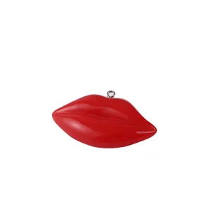 Red resin lip-shaped keychain pendant with glossy finish for fashion accessories