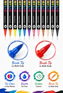 Set de 12 rotuladores acrilicos de doble punta, colores vibrantes para pintura y manualidades.