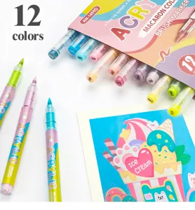12-color acrylic marker pens soft brush tip macaron color art supplies for student drawing.