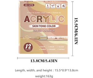 Detail view of 12-color skin tone acrylic marker box showcasing product size and packaging.