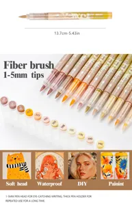 Detail shot of acrylic brush markers with 1-5mm flexible tips and skin tone shades for DIY art.