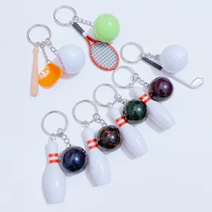 Collection of creative mini sports keychains featuring bowling, tennis and golf sets